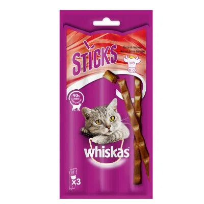 Snack per gatti adulti Whiskas Stick Manzo 18 g confezione da 3 pezzi Snack per gatti adulti Whiskas Stick Manzo 18 g confezione da 3 pezzi